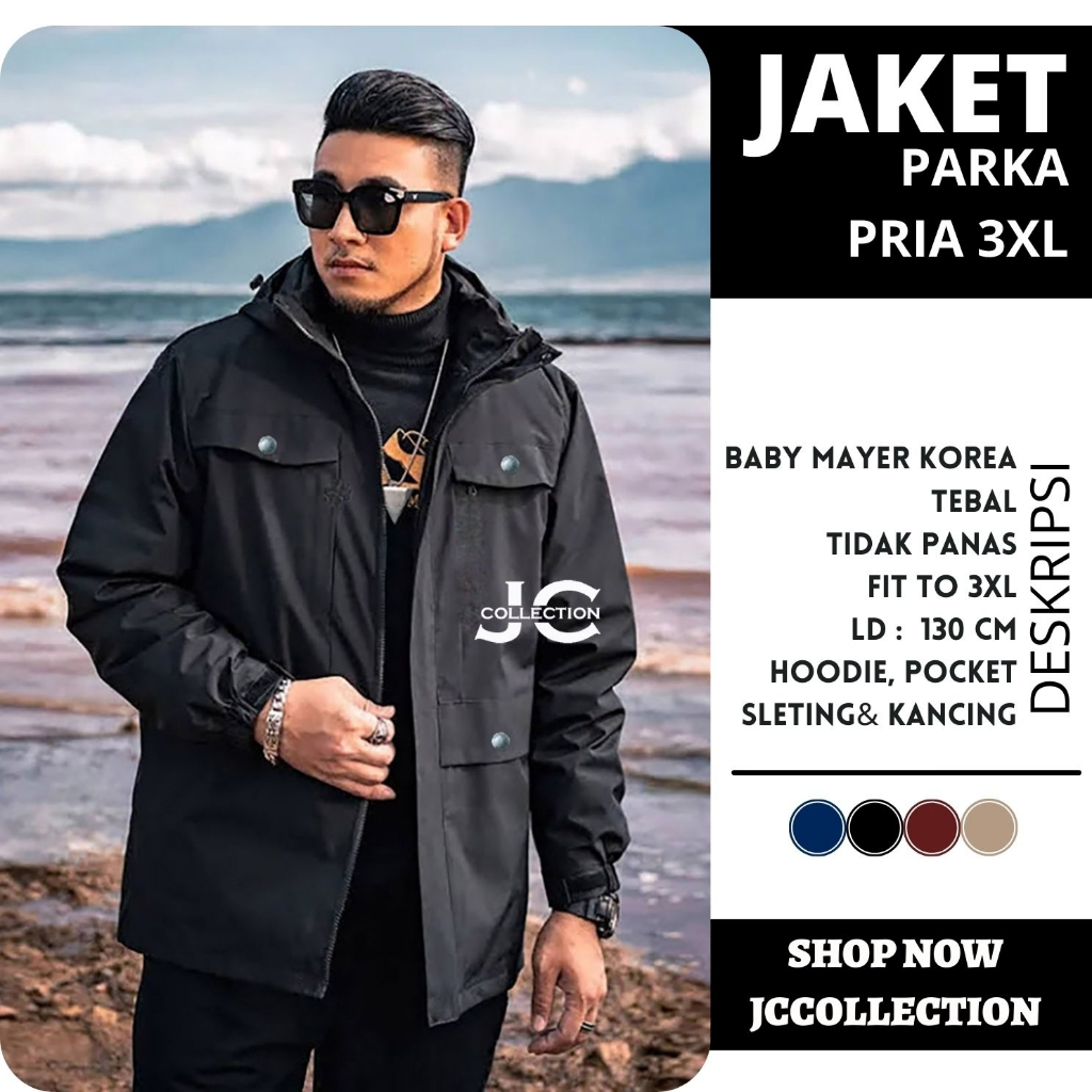 Sweater Jaket Parka Pria Jumbo 3XL / Men's Basic Parka Jacket JCCollections