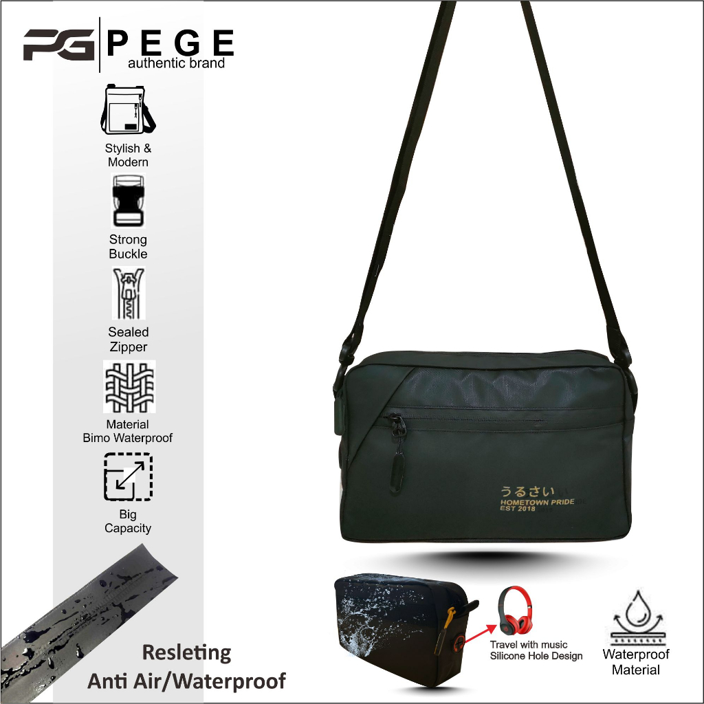 Tas Selempang Pria PEGE Oghio Model 2in1 Bahan Waterproof AntiAir Model Polos - PG 8965