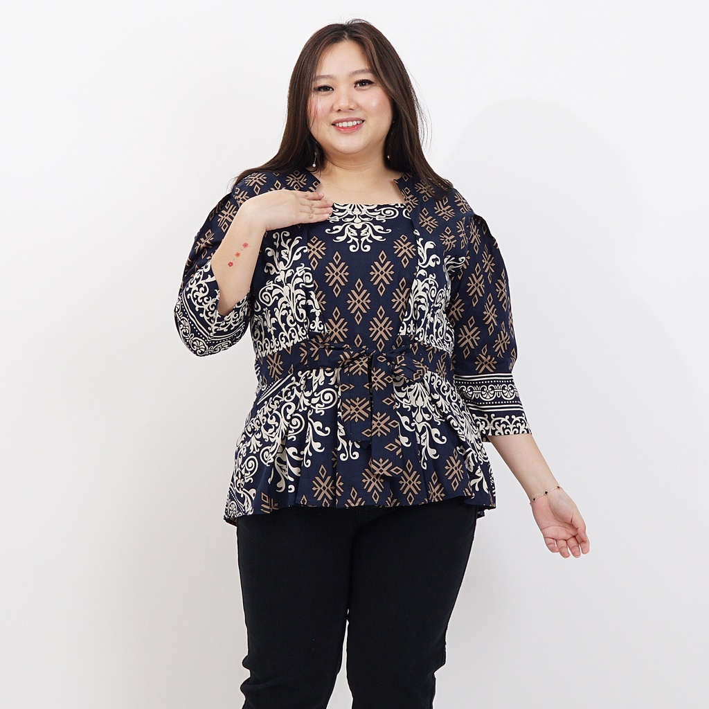BAJU BLOUSE ATASAN BATIK BIGSIZE WANITA JUMBO 311 NAVY WAJIG BAJU BATIK MODERN OVERSIZE BAJU HAMIL K