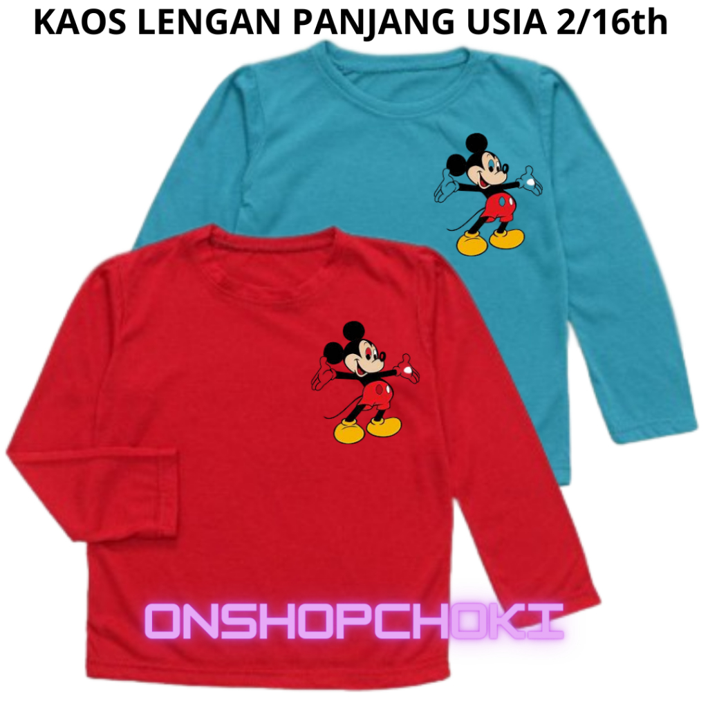 Kaos Anak Anak Lengan Panjang Gambar MEKY Unisex Cowok Cewek Usia 2-16th Kaos oblong anak