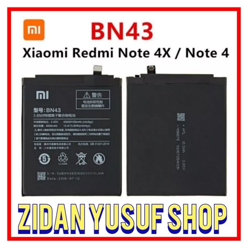 BATTERY BATRE BATRAI BATERAI XIAOMI REDMI NOTE 4X BN43 ORIGINAL