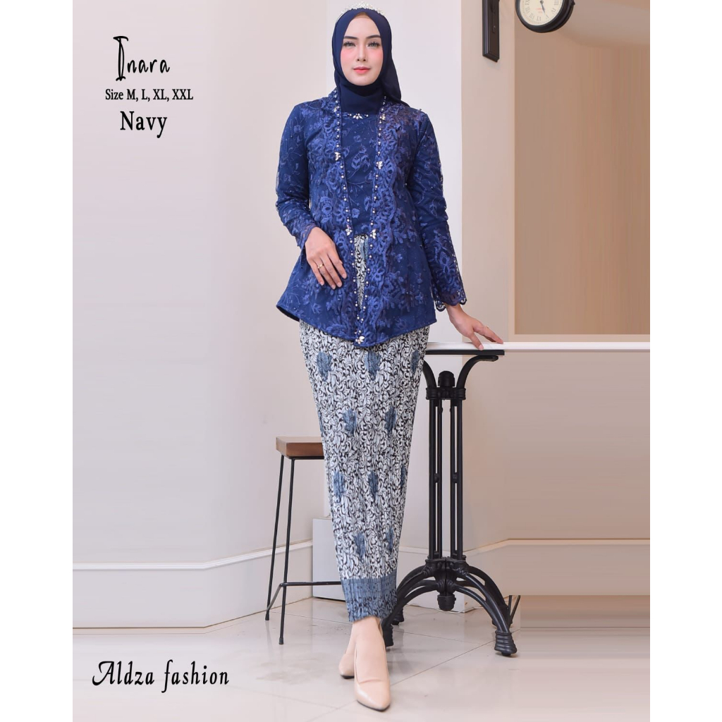 PROMO Set Kebaya Kutu Baru Modern Hijab / Kebaya Kutubaru Brokat Tile / Kebaya Kutubaru Remaja Bordir Set Rok Plisket Panjang Inara