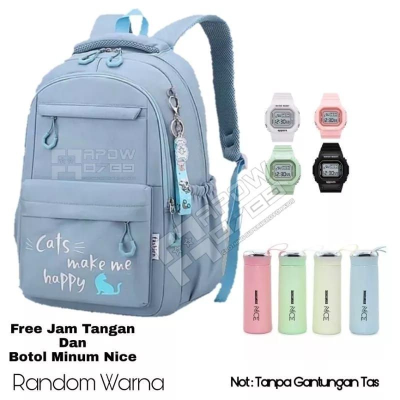 Tas ransel anak cewek remaja cats happy Tas sekolah anak SD SMP Kapasitas Besar - tas anak