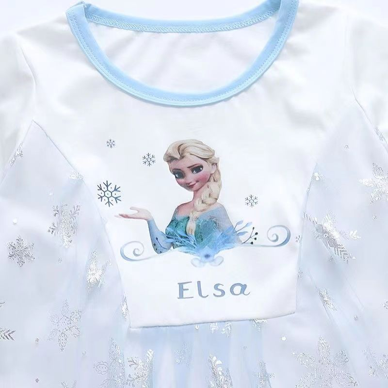 Setelan Anak Perempuan Baju anak perempuan Motif Kartun Frozen Princess Elsa T-shirt/baju bayi perempuan lengan pendek + legging import
