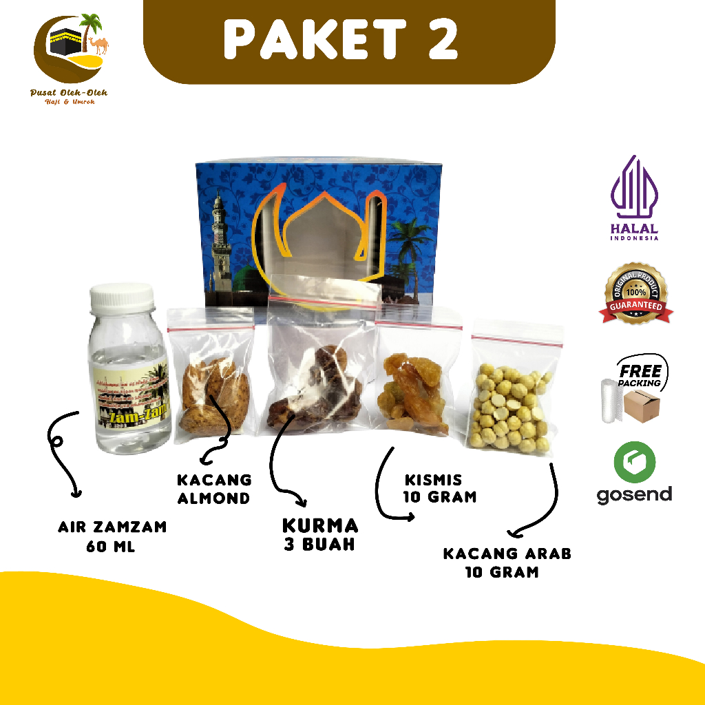 

paket 2 oleh oleh haji dan umroh + kacang almond + air zamzam