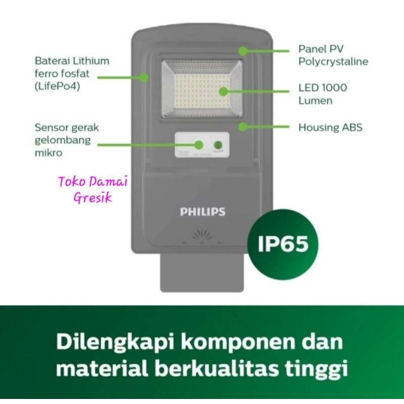 Philips Street light solar panel BRC010 LED10/765 7W. Lampu jalan tenaga matahari