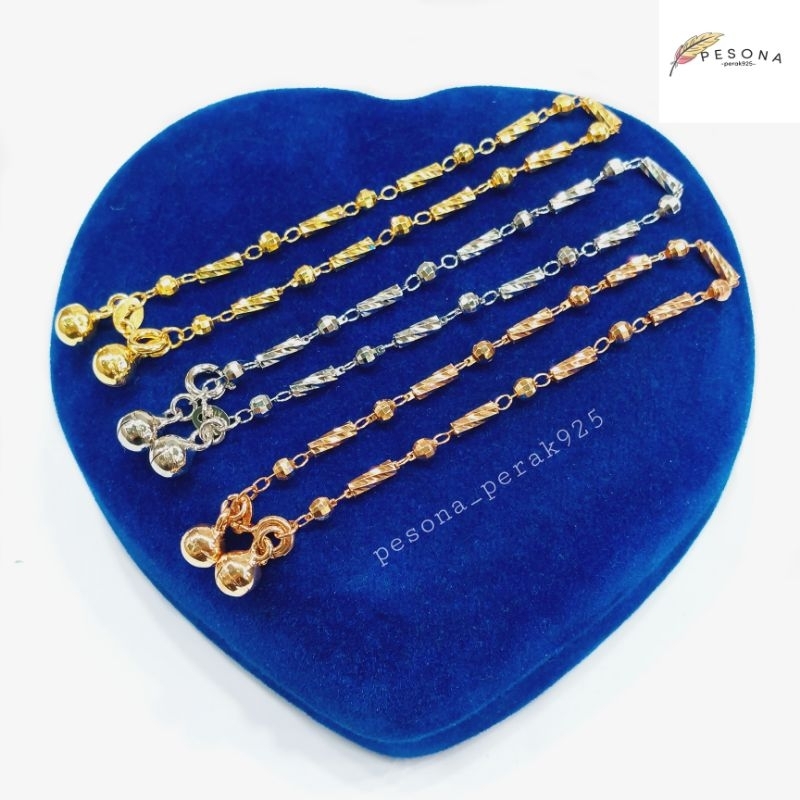 Gelang Perak Asli Silver 925 Lapis Emas Model Bambu Ukir - perhiasan Perak import