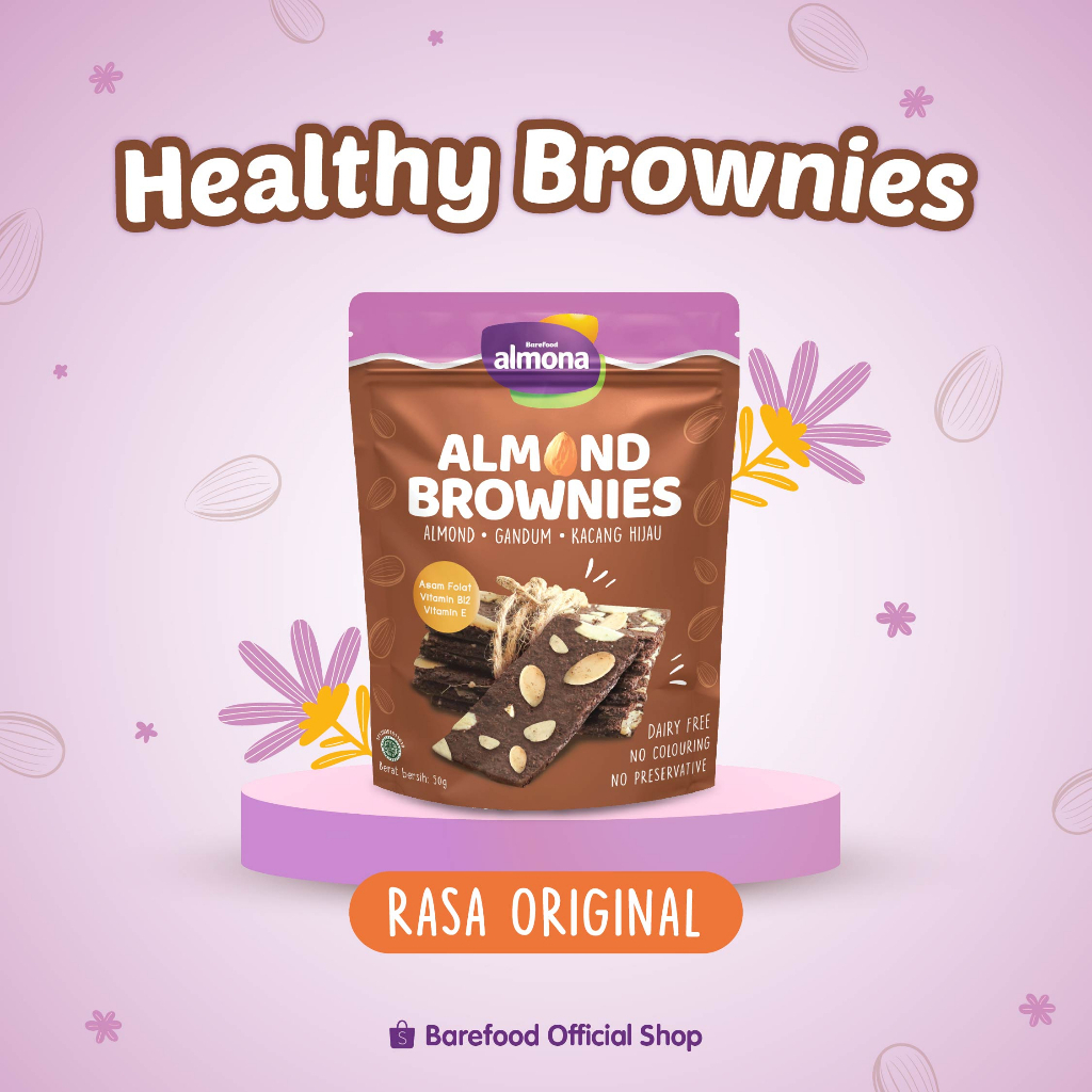 Almona Almond Brownies 50gr - Snack Sehat - No Preservative - No Coloring