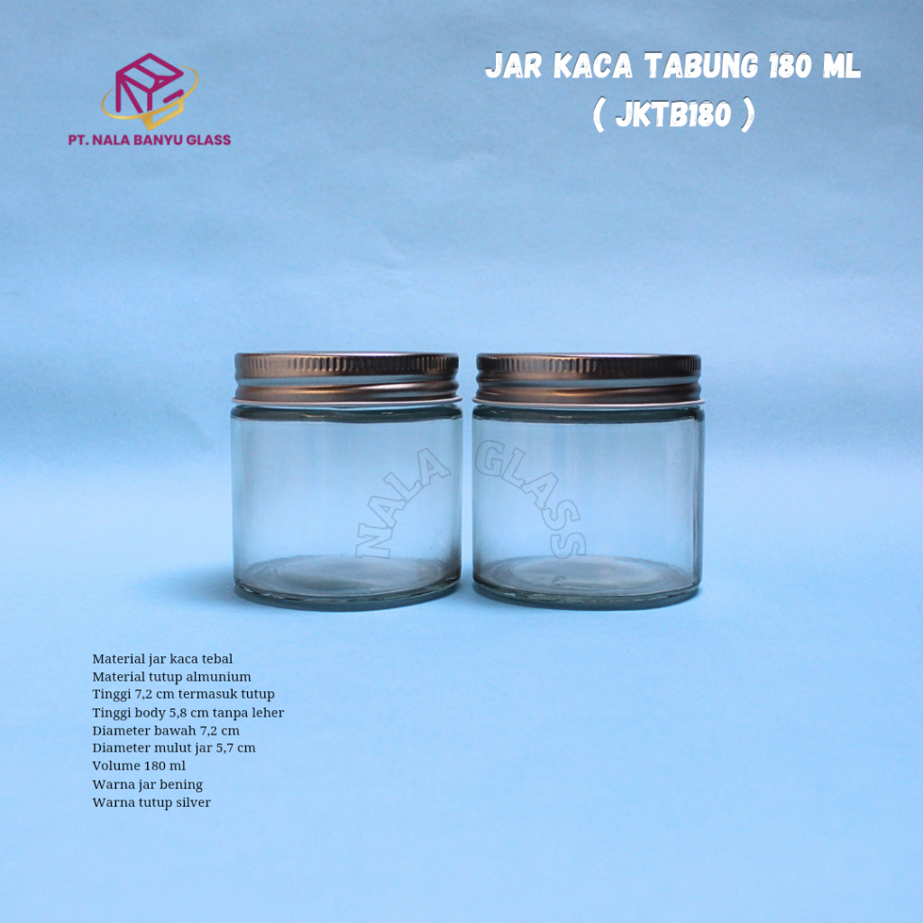 JKTB180 jar kaca 200ml / mason jar kaca 200ml / jar kaca 200ml tutup almunium silver