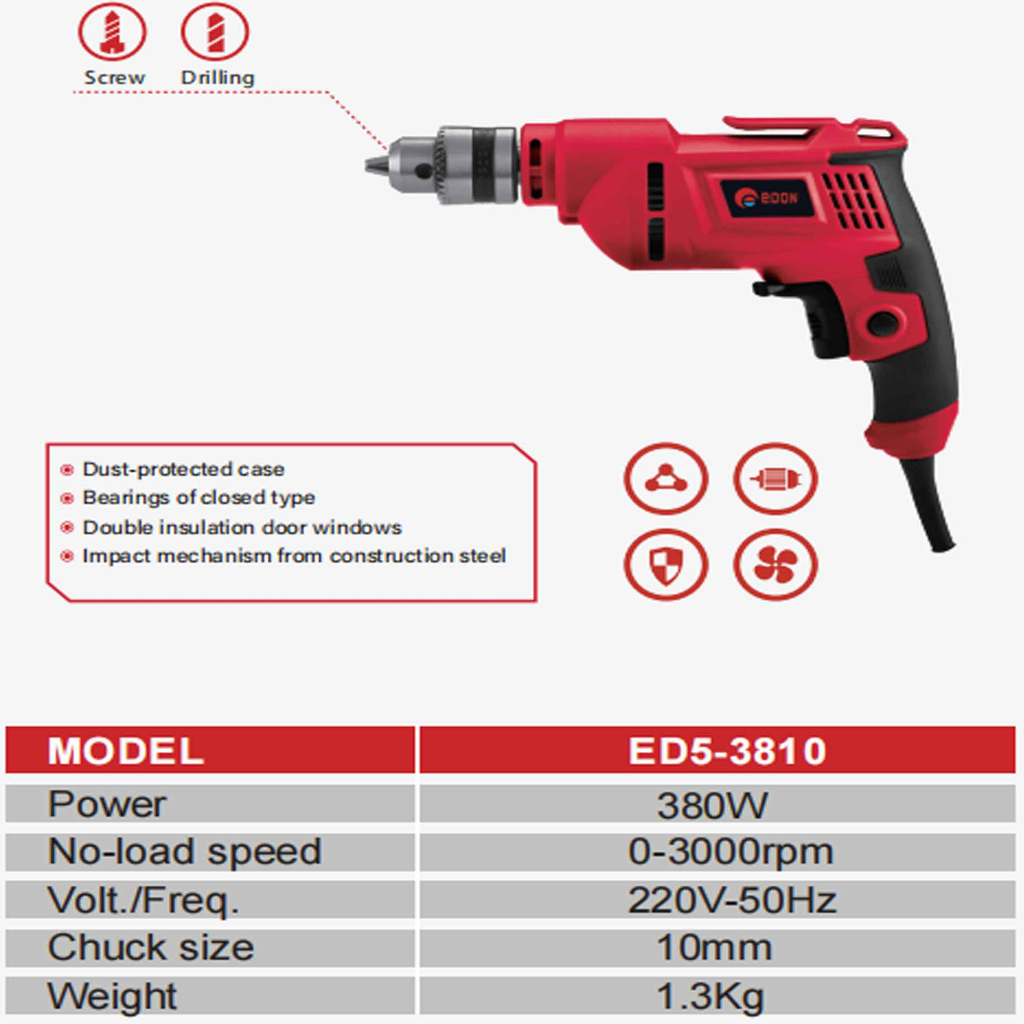 Edon ED5-3810 / Electric Drill / Mesin Bor Listrik / Mesin Bor Tangan