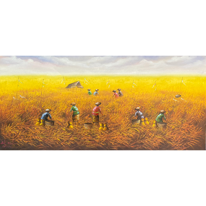 lukisan pemandangan sawah bali , ukuran 150 X 70