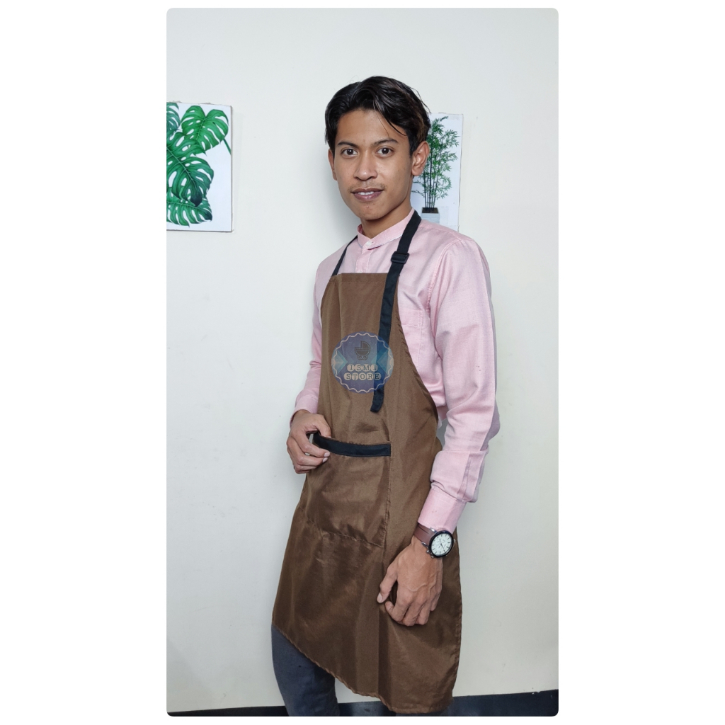 Apron Celemek Pria Wanita Barista/CHEF KOREAN Stlye Kain POLOS Katun Polymicro Halus Tali Bahu Kekinian by Ismi Store