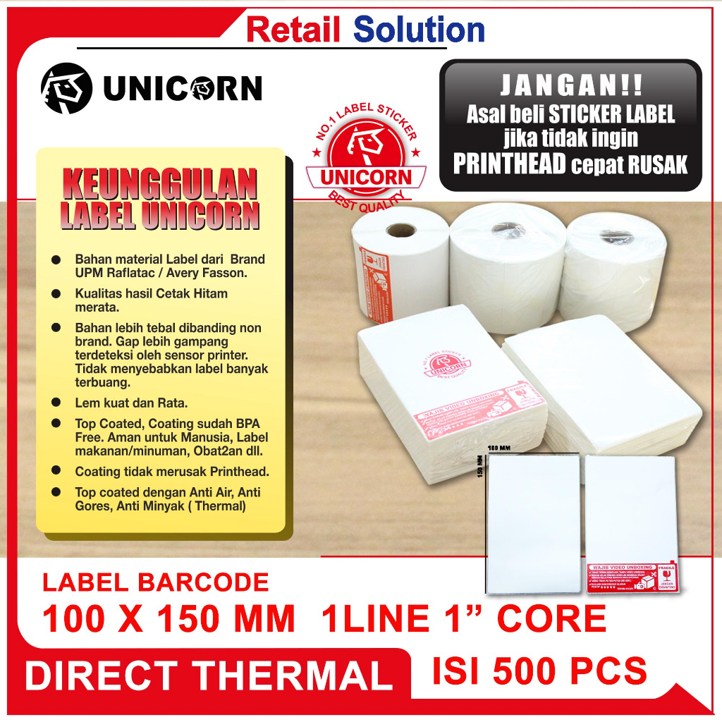 Label Stiker Thermal Resi Alamat Pengiriman + Video Unboxing 100x150mm