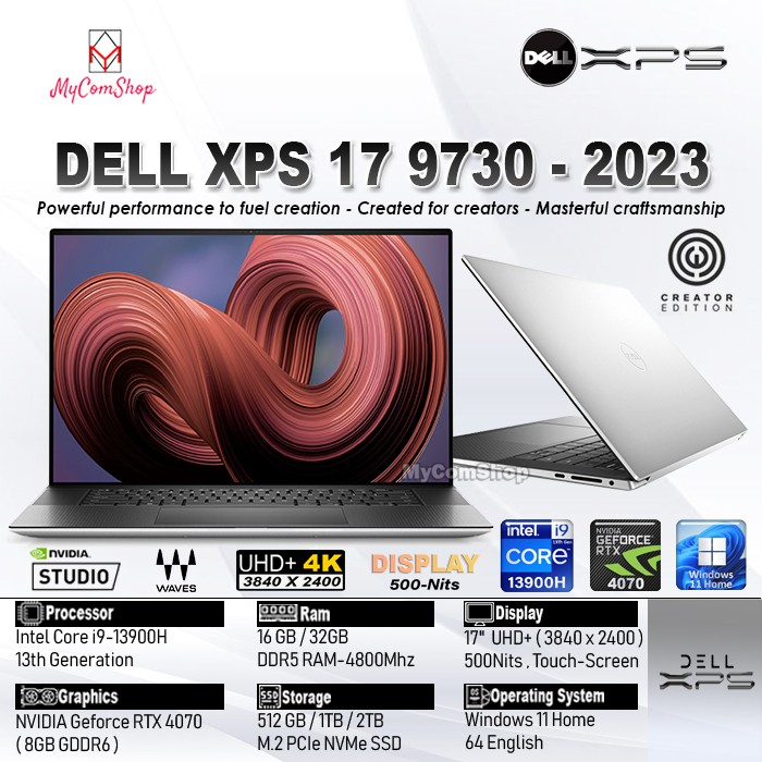 DELL XPS 17 9730 i9-13900H 16GB RAM 512GB SSD RTX 4070 8GB 17-INCH