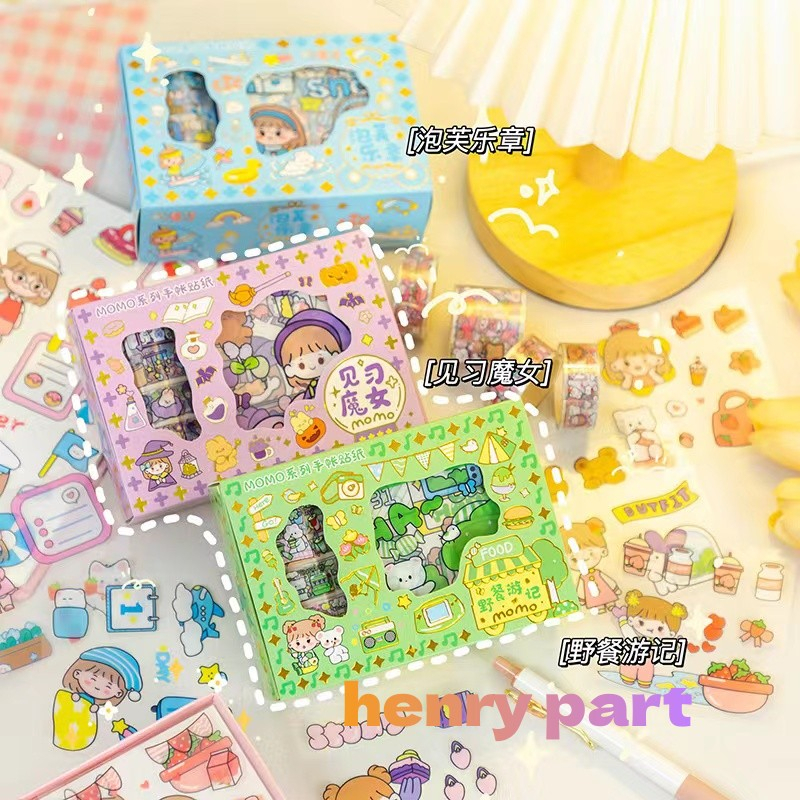 Sticker Waterproof Sticker Momo Dapat Box Isi 100 Lembar / Stiker Momo Washi Tape Roll