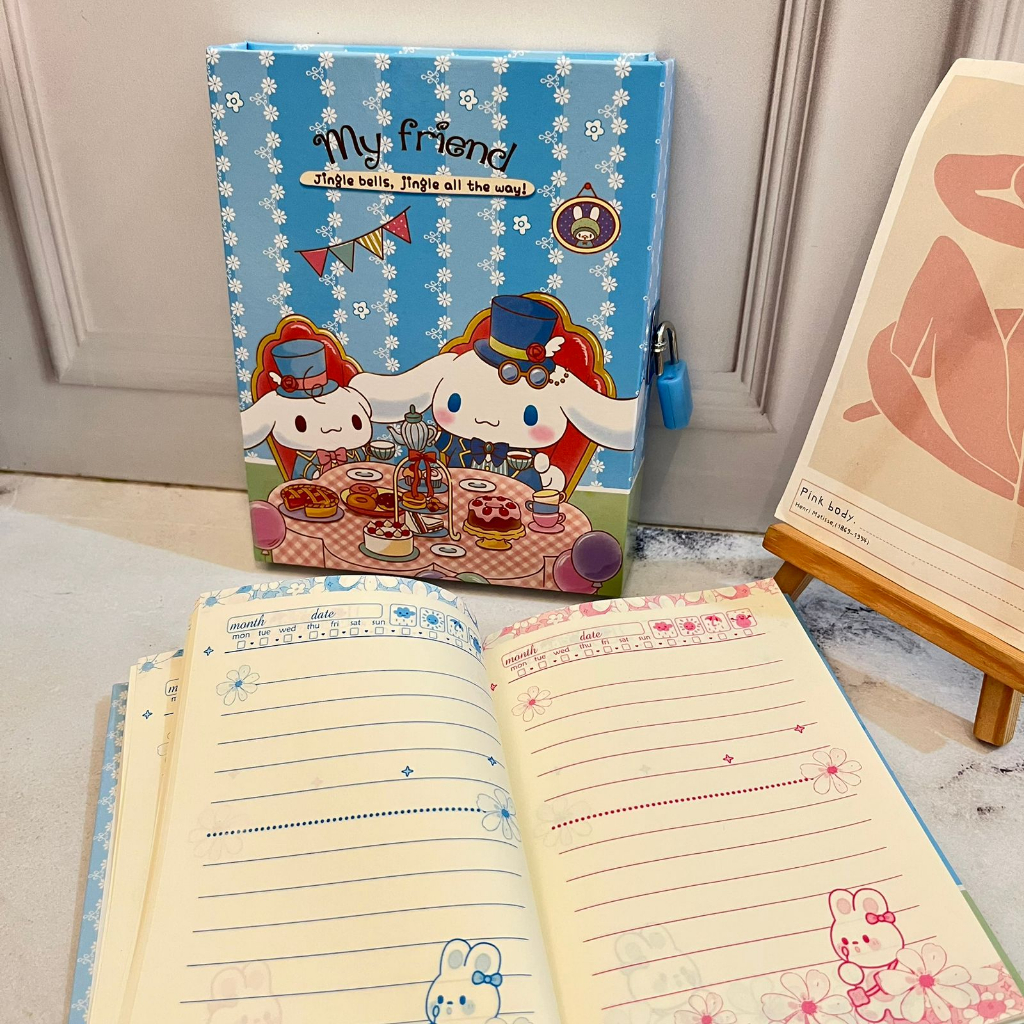 Buku Gembok SANRIO Super Lucu Spesial isi 90 hal MURAH ready 3 Variant / Buku Tulis SANRIO model Kunci gembok Kuromi Melody Cinnamorol Imut Unik BEST QUALITY bisa COD