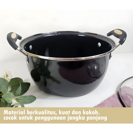 Panci Sop 22cm Enamel Stainless Soup Pot Panci Susu Panci Sup Enamel Tutup Kaca Soup Pot Panci Susu Enamel