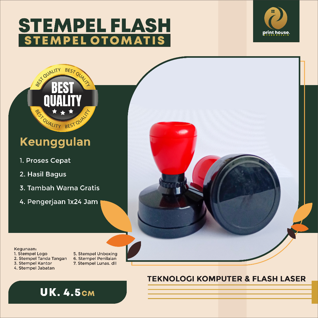 STEMPEL FLASH BULAT UKURAN 4,5CM, STEMPEL OTOMATIS, STEMPEL CUSTOM, STEMPEL WARNA, STEMPEL BERKUALIT