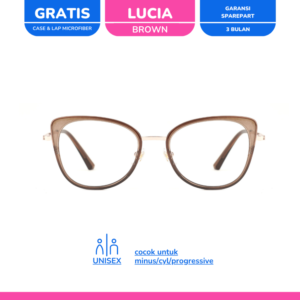 zonakacamata - The Cat Eye Lucia Brown - Frame Kacamata - Pria/Wanita - Minus/Silinder/Plus