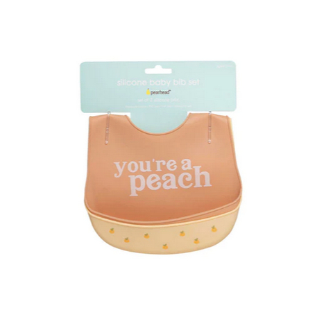 Pearhead Silicone Bib Set Of 2 - Celemek Bayi Set 2 Dengan Pocket Crumbs  Bib Anak Kecil Balita Silikon Slaber