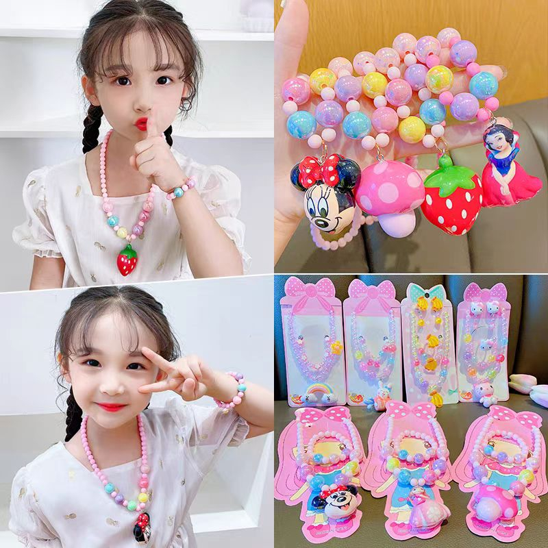 (Hallo Girl)G14 Set Aksesoris Kalung Gelang  Bisa Nyala Anting Anak Motif Kartun Import