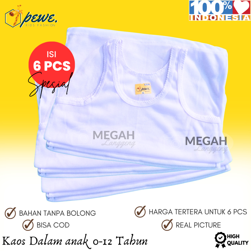 6 Pcs Singlet Anak Warna Putih Usia 0-12 Tahun Tanpa Bolong Bolong Kaos Dalam Kutang Anak Laki Dan Perempuan TREN - 6 Pcs Singlet Anak 0-13 Tahun Kaos Dalam Kutang Bocah Anak Laki Dan Perempuan Tanpa Bolong Bolong