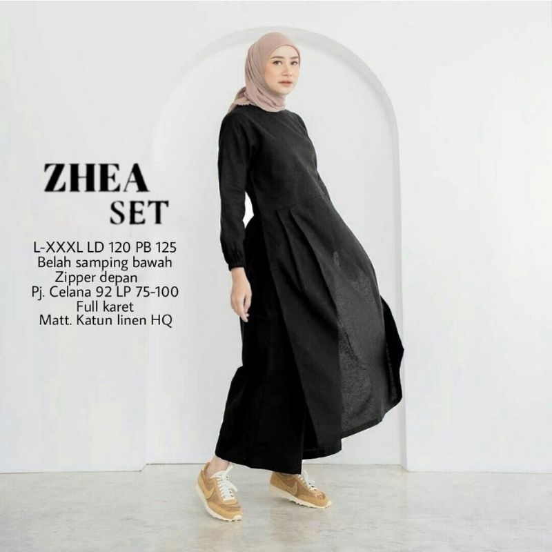 Setelan Wanita Terbaru Zhea Set Long Tunik dan Celana One Set Jumbo Ld120 CM Baju Setelan Wanita Kekinian