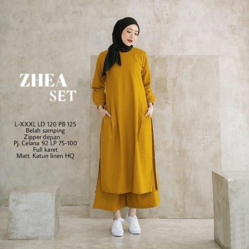 Setelan Wanita Terbaru Zhea Set Long Tunik dan Celana One Set Jumbo Ld120 CM Baju Setelan Wanita Kekinian