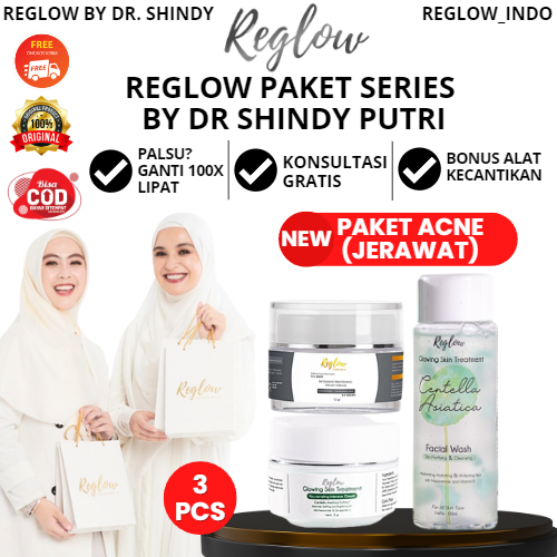 REGLOW 3PCS PAKET ACNE Facial Wash Day + Night Cream dr Shindy Skincare Original