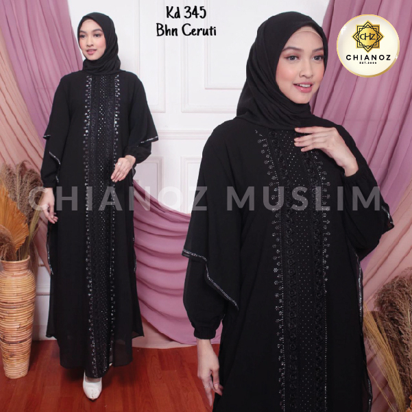 CHIANOZ Gamis Hitam Mewah Inara Dress Brukat Renda Baju Lebaran Umroh Haji Manasik Pesta Akad 345