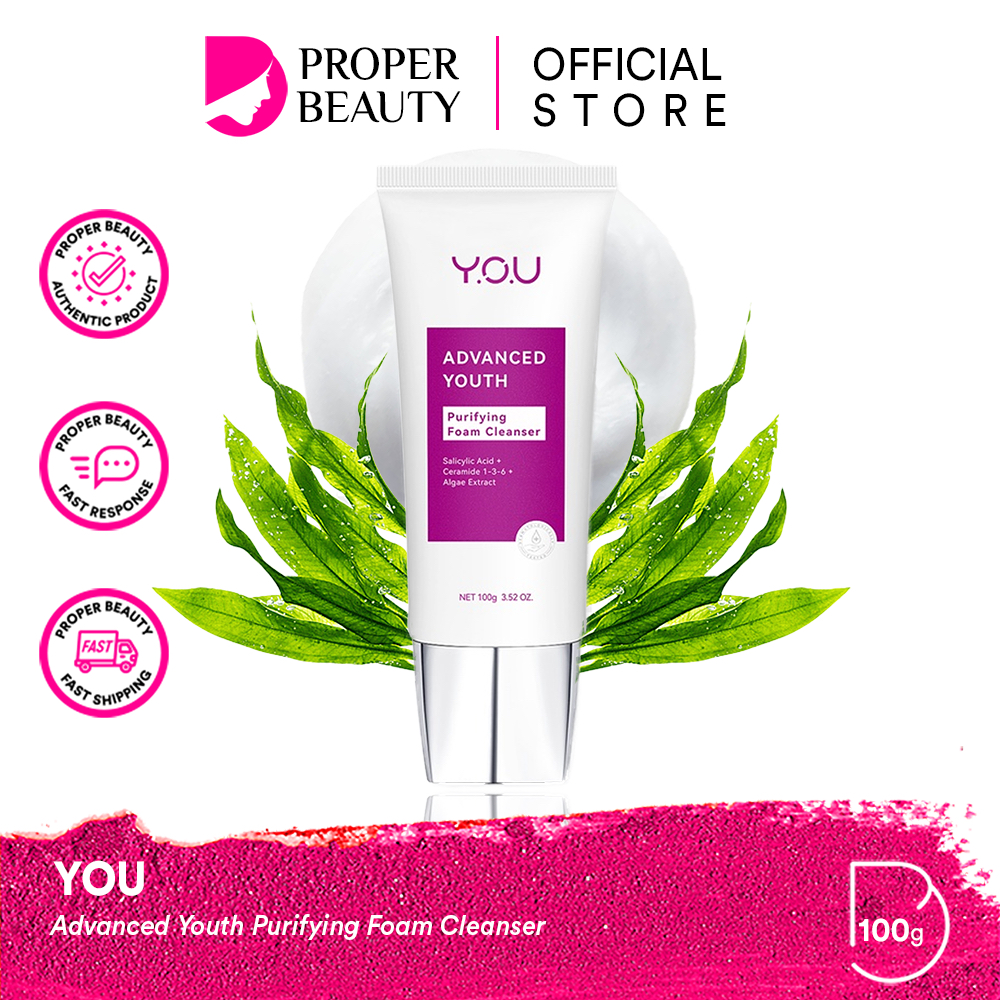 YOU Advanced Youth Purifying Foam Cleanser Indonesia / Pembersih Wajah 100g / Salicylic Acid + Ceramide 1-3-6 + Algae Extract / Mengurangi Minyak Eksfoliator / Sabun Cuci Muka / Anti Aging Penuaan Dini Garis Halus Keriput / Skincare Face Care Y.O.U Series