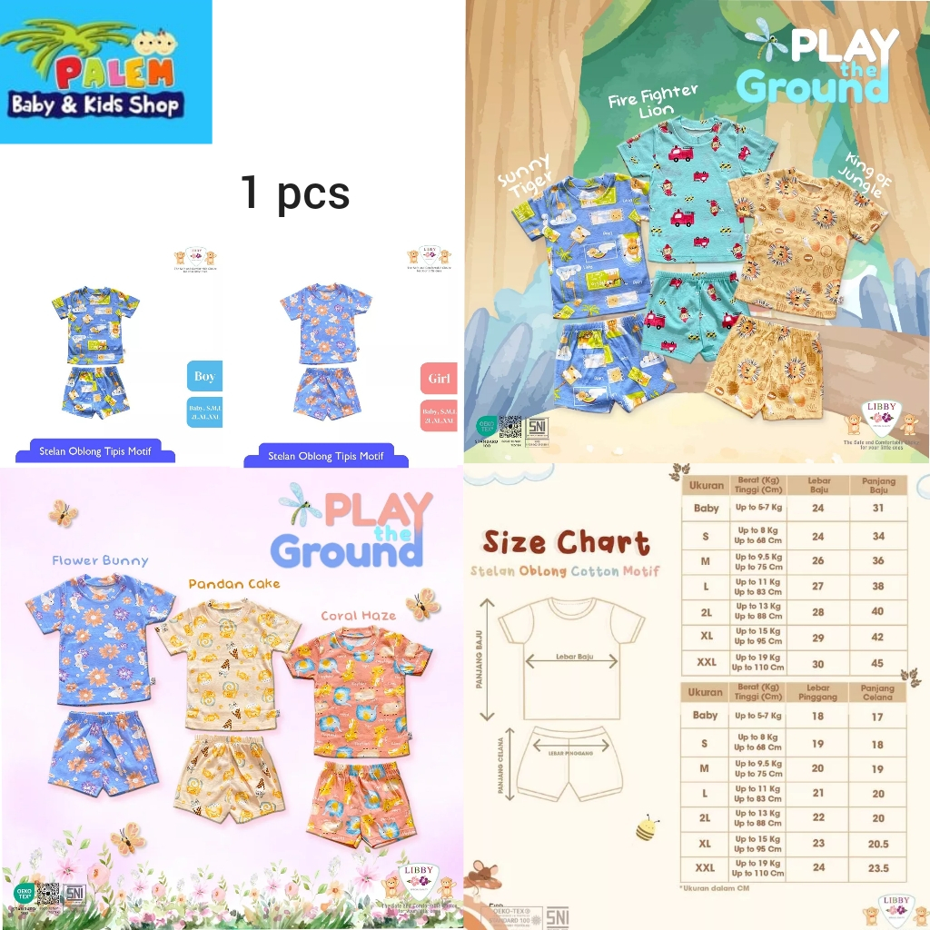 LIBBY Stelan Oblong Pendek Celana Pendek Cotton Rib Girl &amp; Boy Play The Ground 1 stel