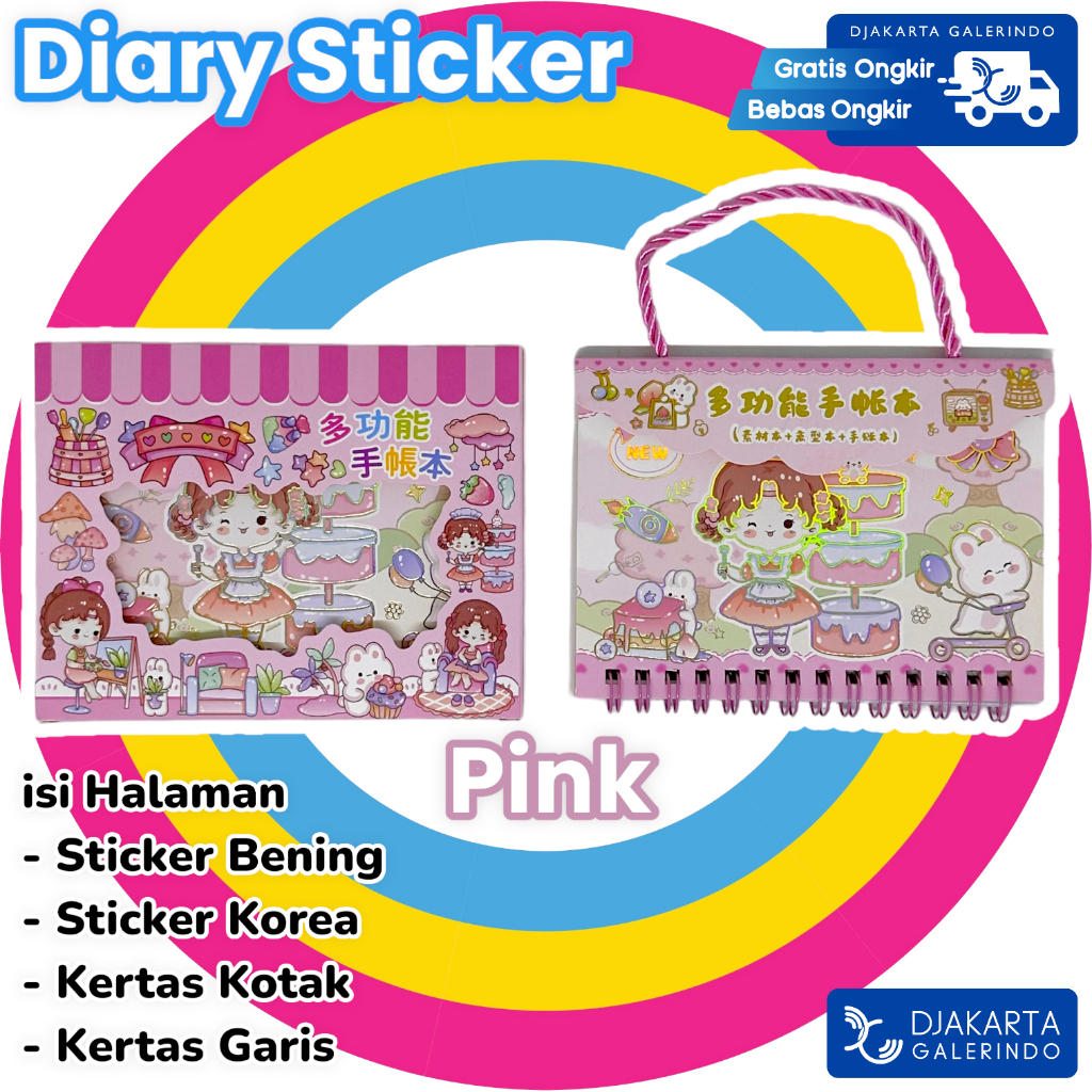 Diary Sticker Book - Buku Notebook Sticker Korea lucu isi kertas garis kertas kotak sticker bening