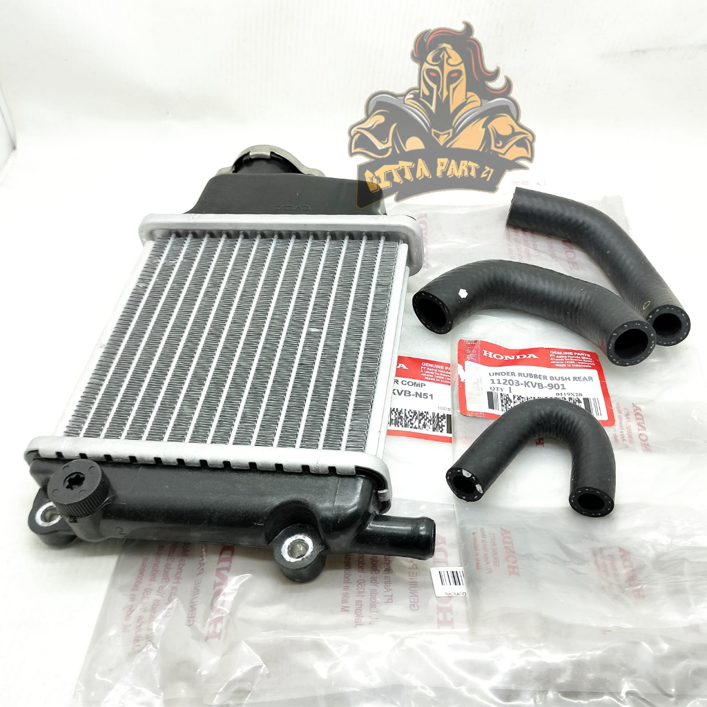 RADIATOR SET PLUS PIPA SELANG RADIATOR ASLI HONDA KVB KUALITATAS ASLI ORIGINAL HONDA AHM PRESISI TIDAK BOCOR DAN DIJAMIN AWET VARIO 110 OLD VARIO 110 KARBU VARIPO 110 TECHNO