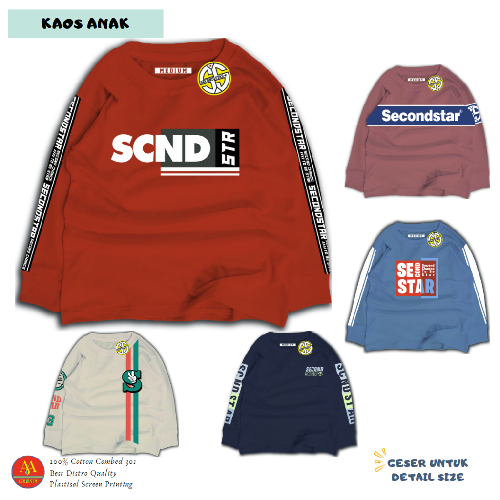 Secondstar Baju Kaos Distro Tangan Panjang Anak Laki laki Umur 1-8 Tahun Bahan Cotton -AMR176