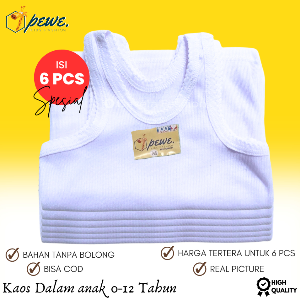 6 Pcs Singlet Anak Warna Putih Usia 0-12 Tahun Tanpa Bolong Bolong Kaos Dalam Kutang Anak Laki Dan Perempuan TREN - 6 Pcs Singlet Anak 0-13 Tahun Kaos Dalam Kutang Bocah Anak Laki Dan Perempuan Tanpa Bolong Bolong