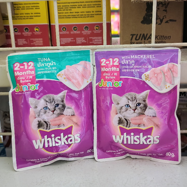 ( 28 Sachet / 1 Dus ) Makanan Kucing Whiskas Sachet Junior All Variant Pouch 80G Wet Food