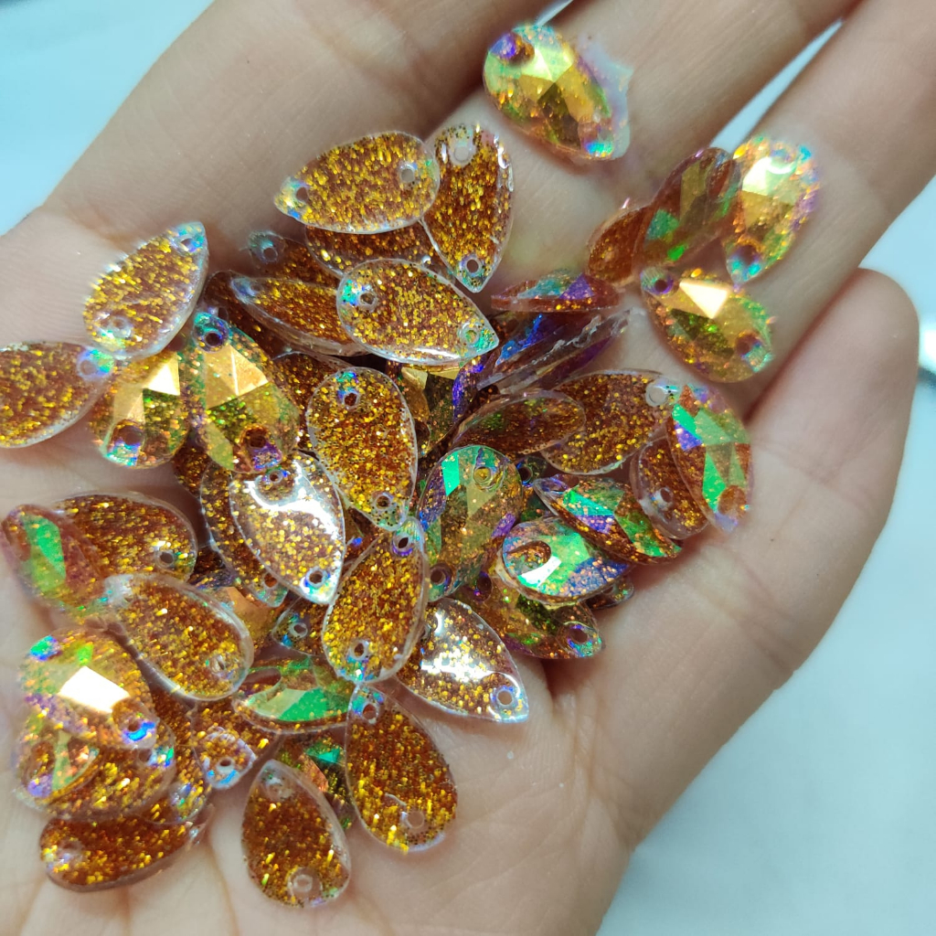 [Per Bks/1.000 pcs] 7x12 mm Tetes Bulat / Sampan GLITTER WARNA Permukaan Diamond Batu Akrilik / Berlian Jahit