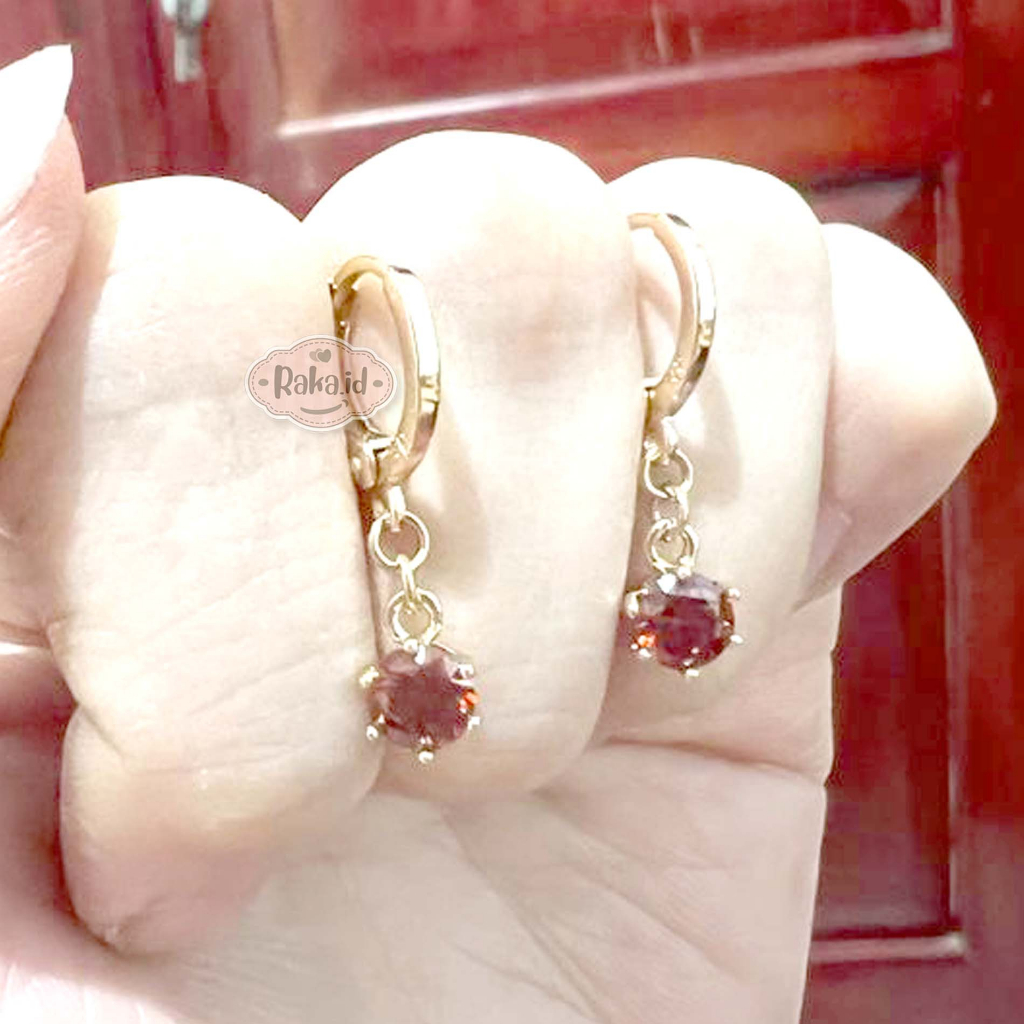 Anting Korean Style Anting Clip Bulat Motif Mata Satu Merah Juntai 1301