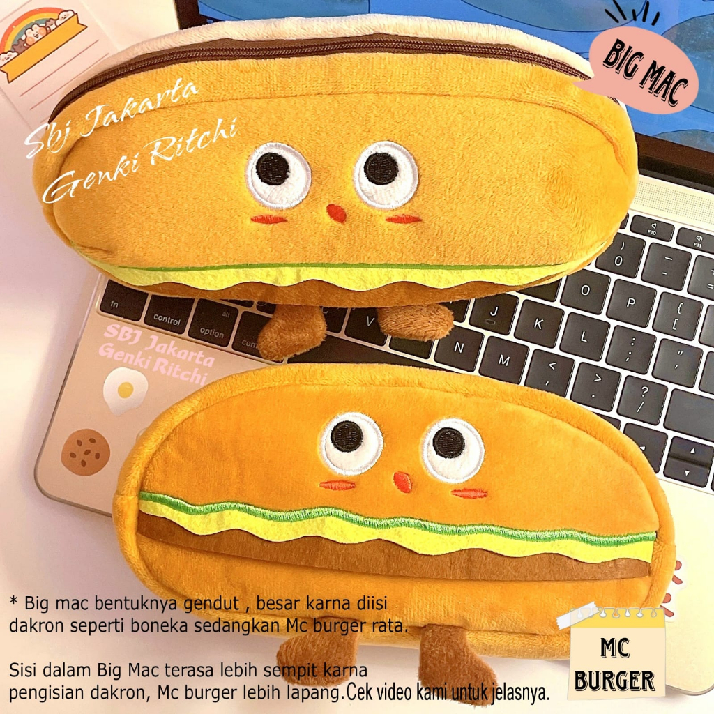 Tempat pensil kain Kotak pensil Pencil case karakter ROTI BURGER SANDWICH lucu