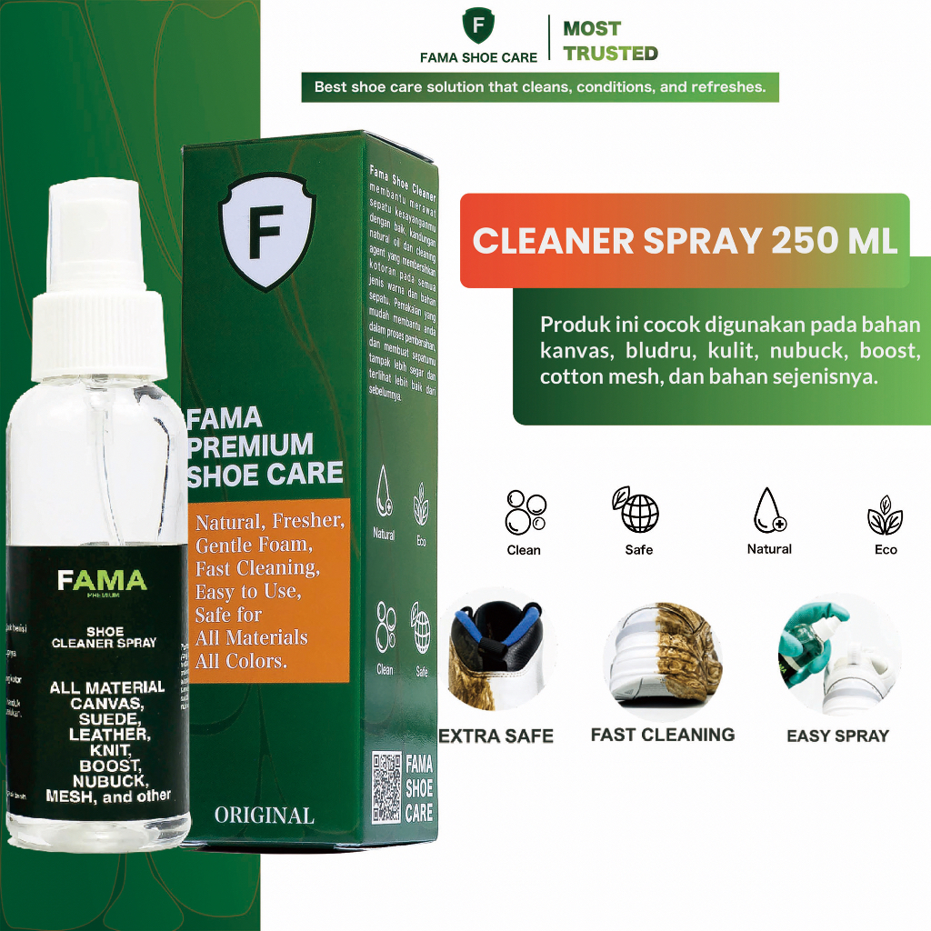 Fama Shoe Care - Shoe Cleaner Spray 250 Ml - Pembersih Sepatu - Sabun Sepatu - Shoes Cleaner - Shoe Cleaner