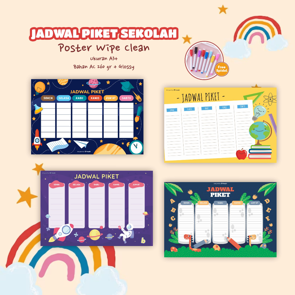 Poster Jadwal Piket Sekolah | Poster Wipe Clean | Free Spidol