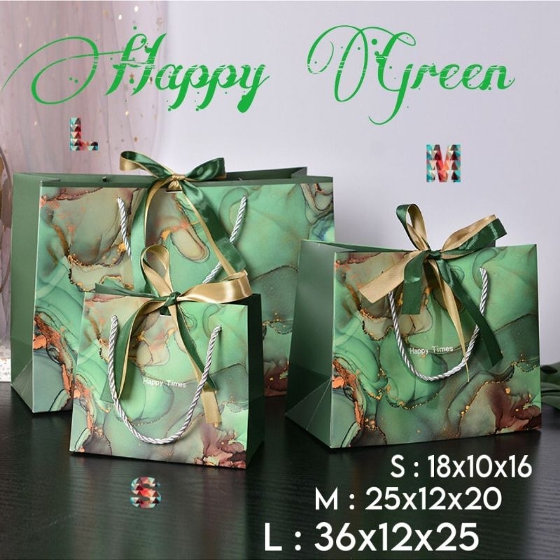 

MIN & KELIPATAN ORDER 10PCS / Paper bag premium / Paper bag vintage / paper bag estetik / Paper bag aesthetic /Goodie bag Premium| Paper bag luxury | HAPPY GREEN S,M,L Premium bag