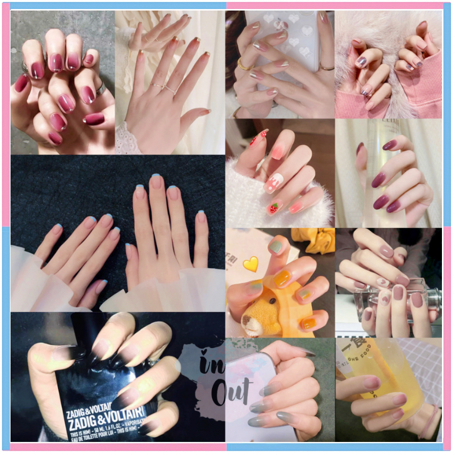 Fake Nails 24 pcs Free Glue / Kuku Palsu Tangan Polos Diamond Karakter lucu Manicure Instant With box Extension Kuku palsu grosir kuku palsu nail alat perawatan kuku kecantikan kuku KU040