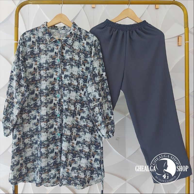SETELAN TUNIK WANITA TERBARU LENGAN PANJANG MOTIF KEKINIAN