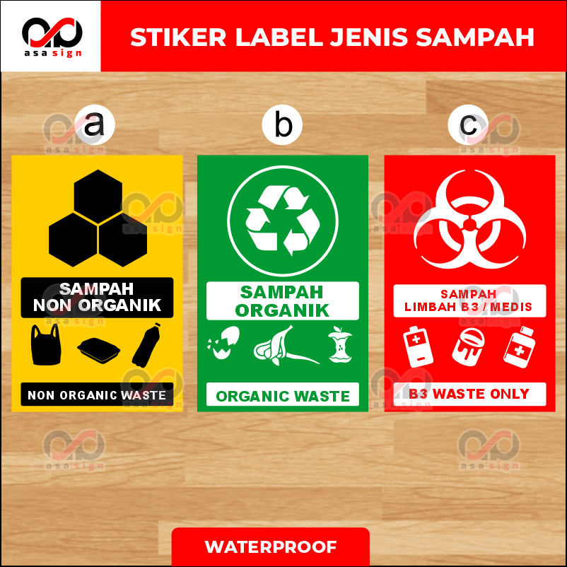 STIKER TEMPAT SAMPAH, organik, non organik dan sampakh medis / infeksius