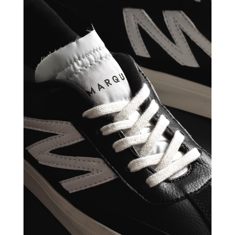 MARQUE.CO ‘Gustav’ Series - Black Hitam, White Putih, Sepatu Sneakers Casual Pria Wanita dengan Material Kulit/Leather Vulcanized, dengan Kombinasi Suede &amp; Nylon, Original Product with Best Quality