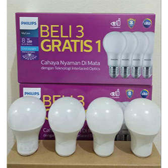 Philips Bohlam/Lampu LED 8W Paket /Philips LED Bulb 8 Watt isi 4 Putih