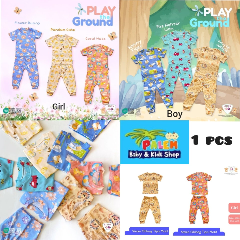 LIBBY Stelan Oblong Pendek Celana Panjang Cotton Motif Boy Dan Girl 1 Stel