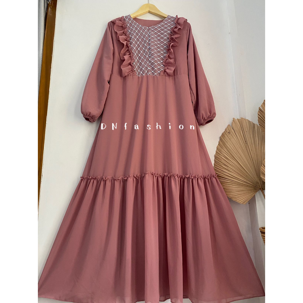 Gamis/Dress Ceruty Babydoll Variasi Tile Jala mix Kriwil / Dress Terbaru Ceruty BestSeller